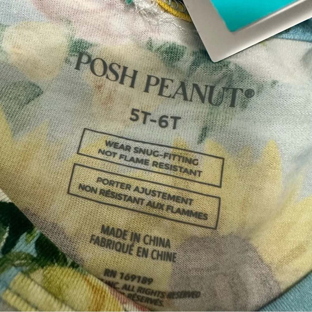 NWT Posh Peanut Blue Multi-Floral Sunflower Long Sleeve Top Size 5T Turquoise